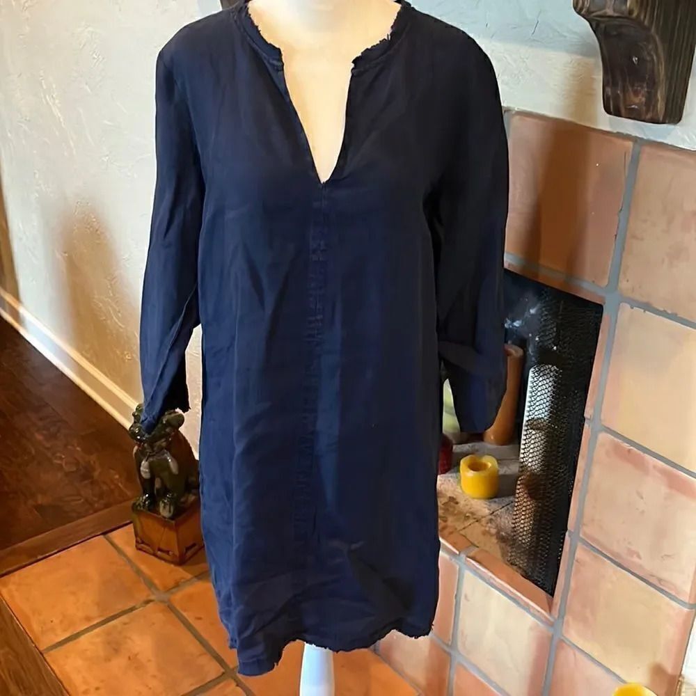 Michael Stars Casual Lightweightcapsule Wardrobe Dark Blue Linen Dress, M!